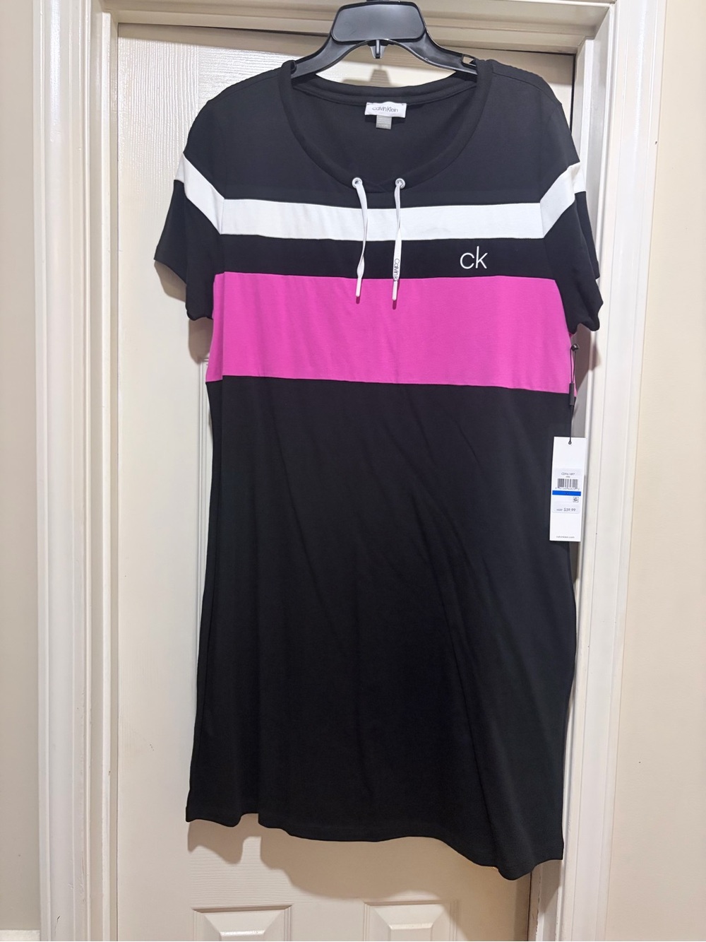 Calvin Klein Black, White & Hot Pink Stripe Tee Dress
